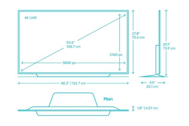 dimensions of a 55 in tv