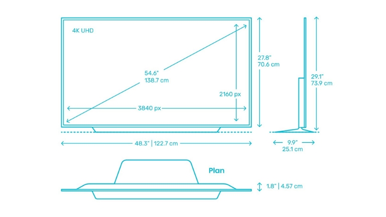 dimensions of a 55 in tv
